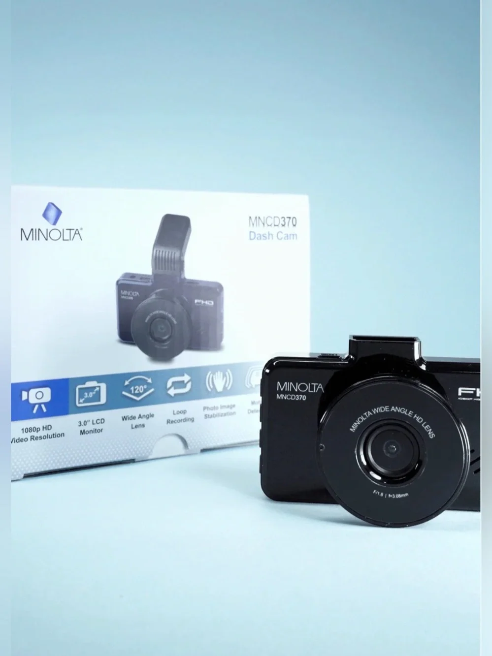MINOLTA MNCD370 Black Dash Cam with Wide Angle Lens